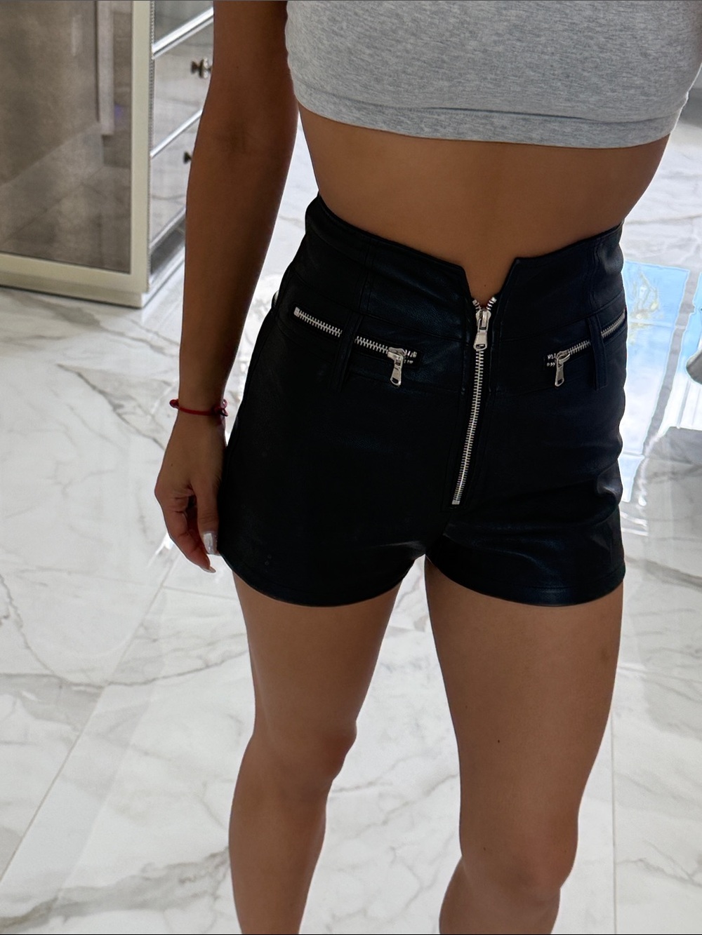 Tiger Mist Black High-Waist Faux Leather Zip-Front Shorts